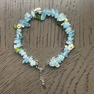Aquamarine memory wire adjustable bracelet